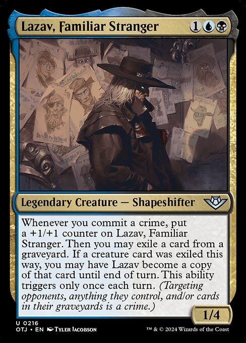 Lazav, Familiar Stranger — Outlaws of Thunder Junction #216 — Foil — reference image 1