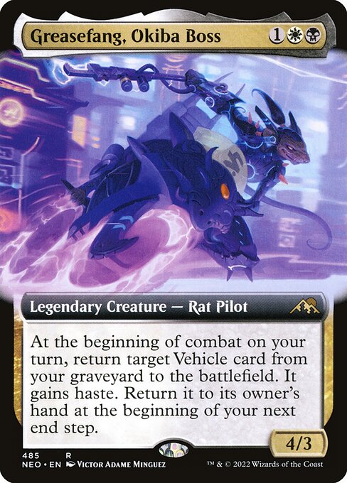 Greasefang, Okiba Boss — Kamigawa: Neon Dynasty #485 — Foil — reference image 1